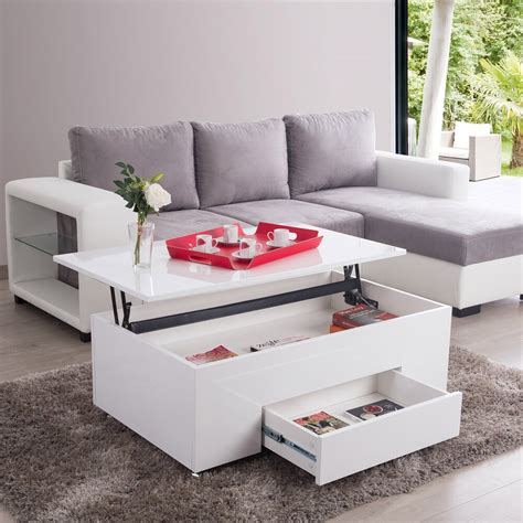 Table Basse Plateau Relevable Sur Roulettes Et Tiroir De Rangement