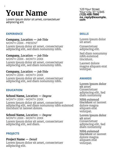 A Professional Resume With No Work Experience On The Front And Back Pages In Blue