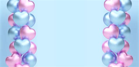 Bouquet Bunch Of Realistic Pink And Blue Balloons Flying Vector