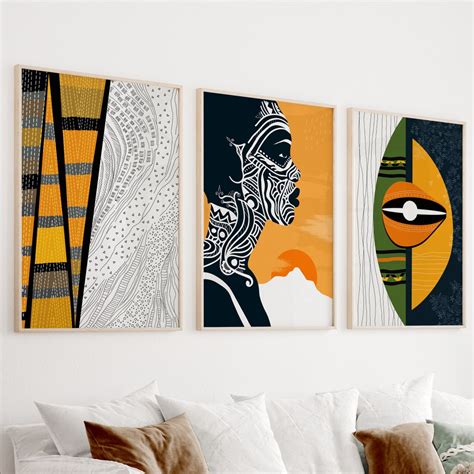 Abstract African Wall Art Set Of 3 Prints Black Woman Etsy