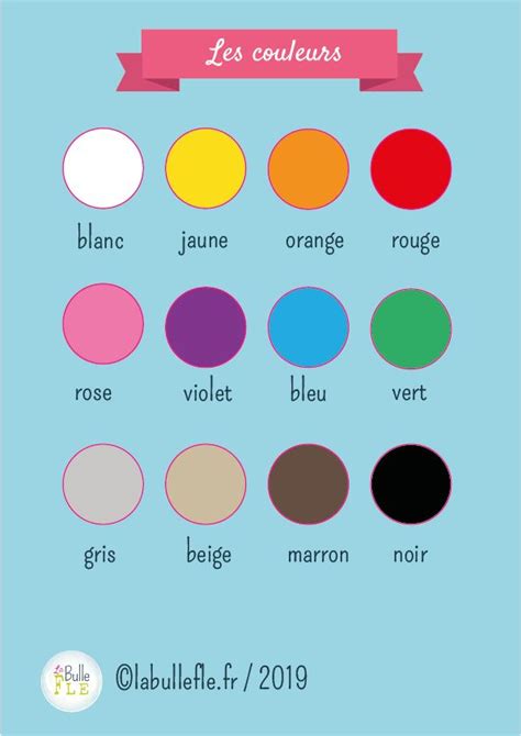 Les couleurs Les couleurs en français Activités pour apprendre les