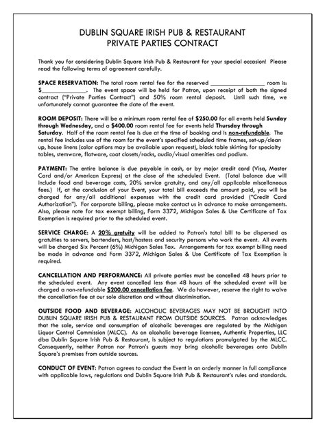 Restaurant Event Contract Template Fill Out And Sign Online Dochub