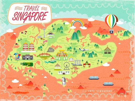 Premium Vector | Singapore travel map with lovely attractions in flat ...