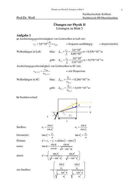 Phys II blatt 5 loes Physik 2 Übung Übungen zur Physik II Lösungen