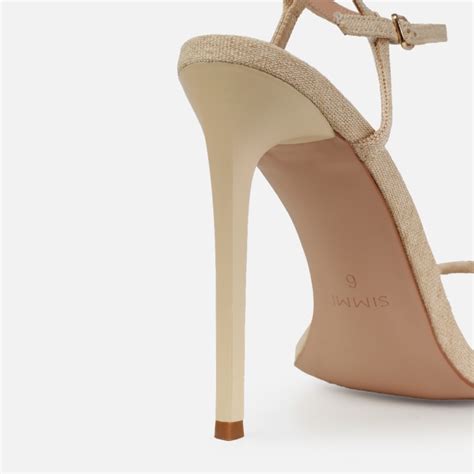 Nolan Beige Linen Strappy Square Toe Stiletto Heels Simmi London