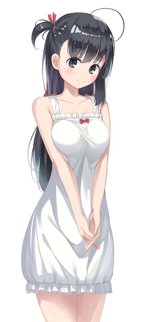 Safebooru 1girl Absurdres Ahoge Bangs Bare Arms Bare Shoulders Black Eyes Black Hair Blush Bow