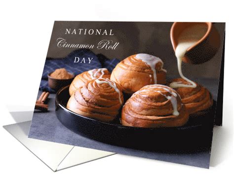 National Cinnamon Roll Day October 4 With Yummy Glazed Buns Card