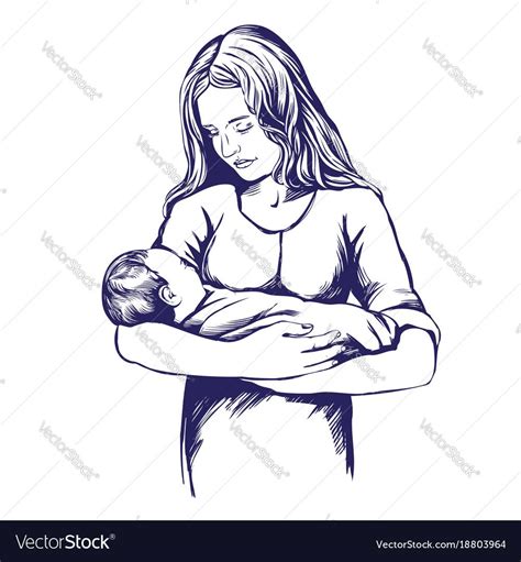 Mother Holding A Baby Mothers Day Hand Drawn Vector Illustration