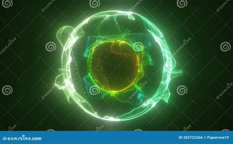 Abstract Green Orange Looped Energy Sphere Of Particles And Waves Of