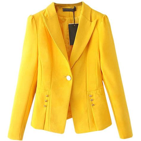 Yellow Plain Fashion Womens Slim Lapel Casual Blazer Fashion Clothes