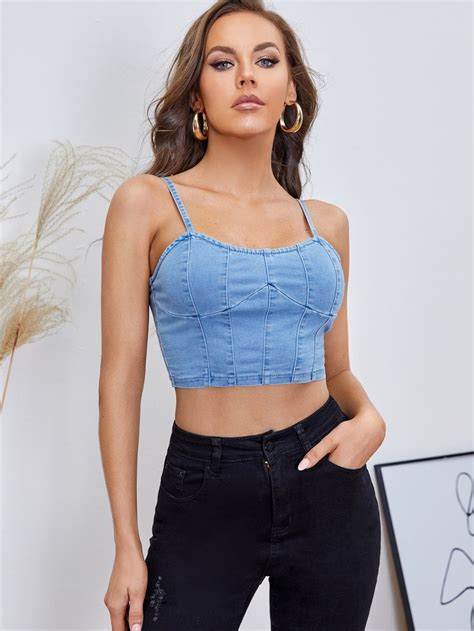 Zip Back Denim Cami Top Tops Denim Cami Tops Cami Tops