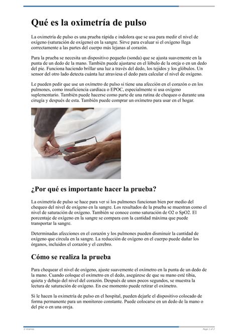 Text Qué es la oximetría de pulso HealthClips Online