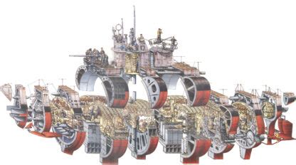 Type VII U-boat Submarine Cutaway Drawing in High quality