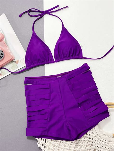 2023 Halter Purple Swimsuit Cut Bikini Swimwear Yoga Clothes Buy