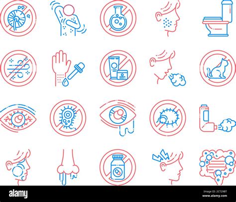 Allergy And Symptoms Line Color Icons Set Dermatological Infectious