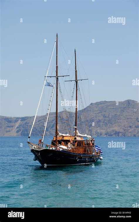 Traditional Sailing Ship In Santorini Greece Stock Photo Alamy