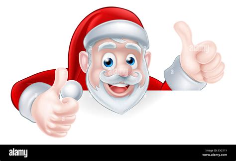 An Illustration Of A Cute Cartoon Santa Peeking Over A Sign Giving A Double Thumbs Up Stock