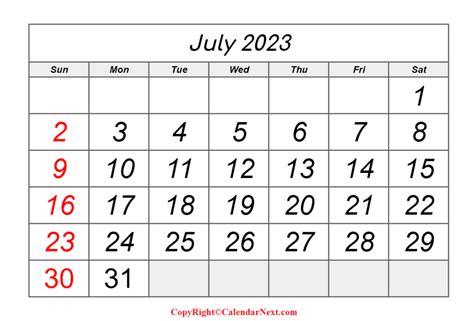 July 2023 Calendar PDF | Calendar Next