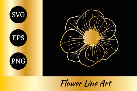 Anemone Flower Golden Lineart Graphic By Nurdesign99 · Creative Fabrica