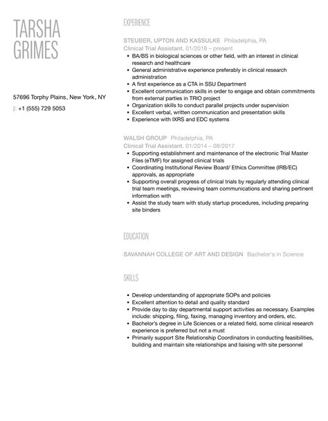 Clinical Trial Assistant Resume Samples Velvet Jobs