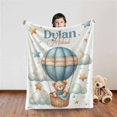 Boy Hot Air Balloon Blanket Hot Air Balloon Nursery Adventure Baby Blanket Personalized Baby