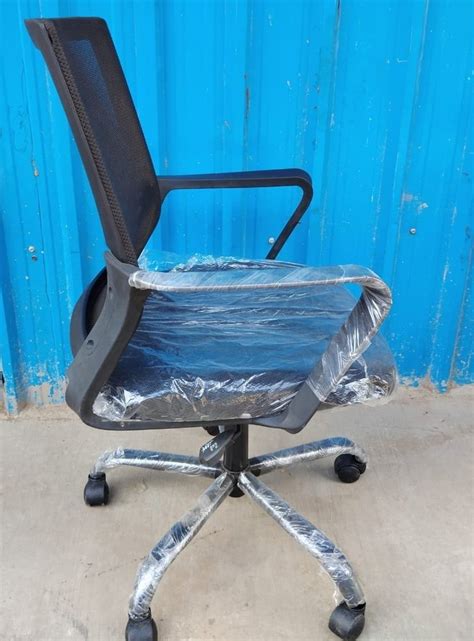 Rexine Black Medium Back Executive Revolving Office Chair With Armrest