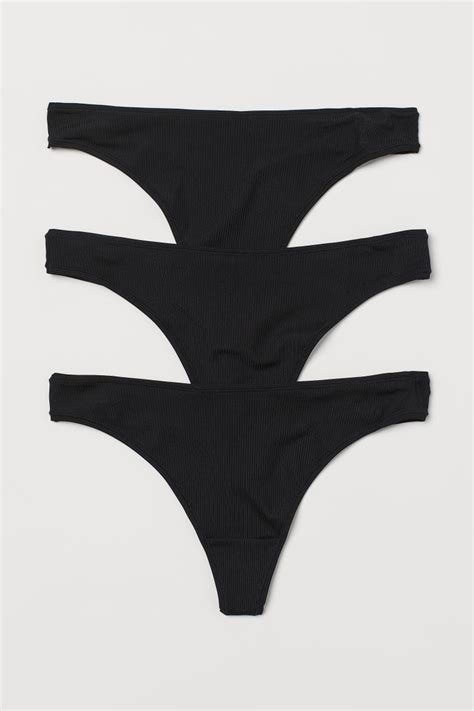 3 Pack Microfiber Thong Briefs Low Waist Black Ladies Handm Ca