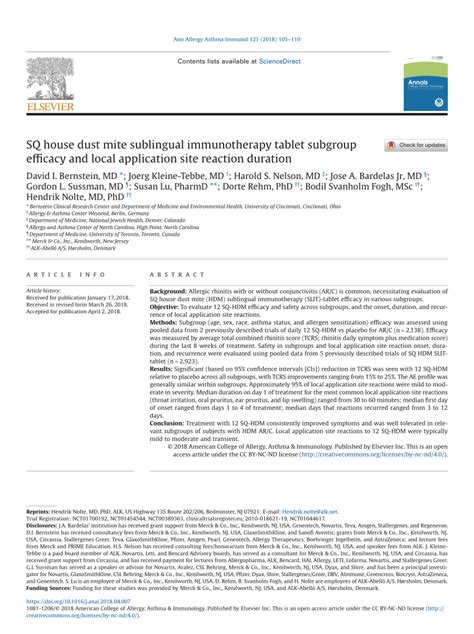 Pdf Sq House Dust Mite Sublingual Immunotherapy Tablet Subgroup