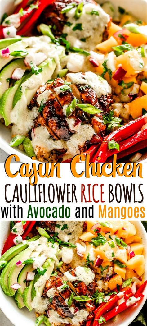 Cajun Chicken Cauliflower Rice Bowls With Mangoes And Avocado In