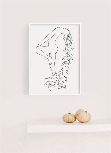 Pothos Woman Art Print Flower Woman Line Art Nude Line Drawing Minimal Line Drawing Woman