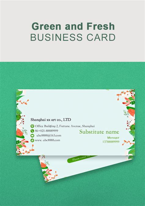 Word Of Fresh Green Leaf Business Card Docx Wps Free Templates