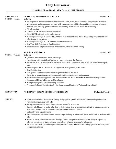 Arborist Resume Samples Velvet Jobs