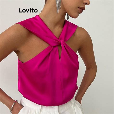 Lovito Women Elegant Plain Criss Cross Backless Tank Top Lnl42142