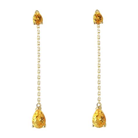 Boucles D Oreilles Pendantes Or Jaune Citrine Taille Poire Ref