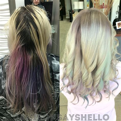 Before And After Bleach And Tone For Fantasy Pastel Hair Using Soft Pink Blue Violet And