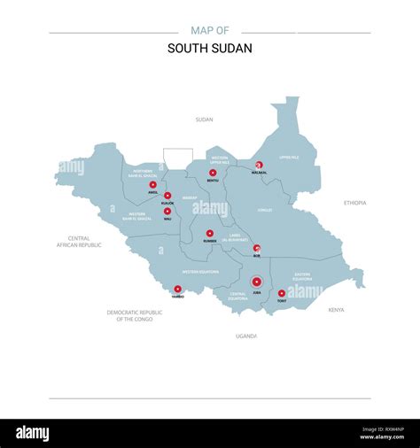 South Sudan Vector Map Editable Template With Regions Cities Red