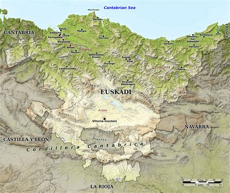 Blue Green Atlas Free Relief Map Of Spain Basque Country Euskadi