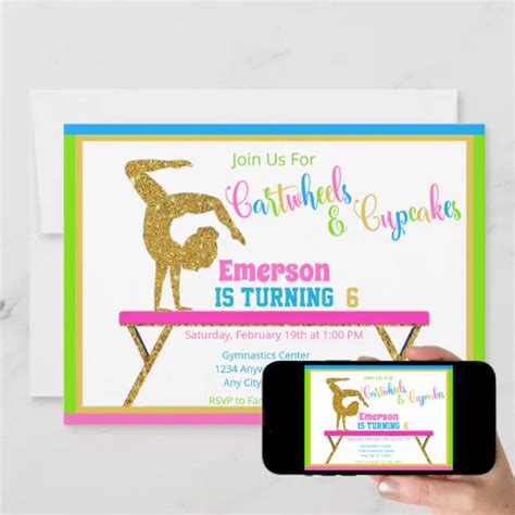 Cartwheels And Cupcakes Gymnastics Birthday Party Invitation Zazzle