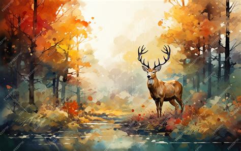 Premium AI Image | Wallpaper watercolor painting of Deer in Autumn