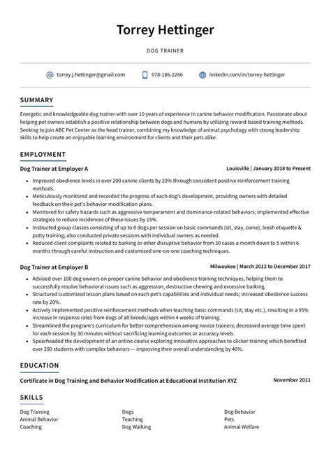 Dog Trainer Resume Cv Example And Writing Guide