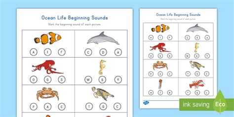 Ocean Life Beginning Sounds Worksheet | Oceans | Twinkl USA