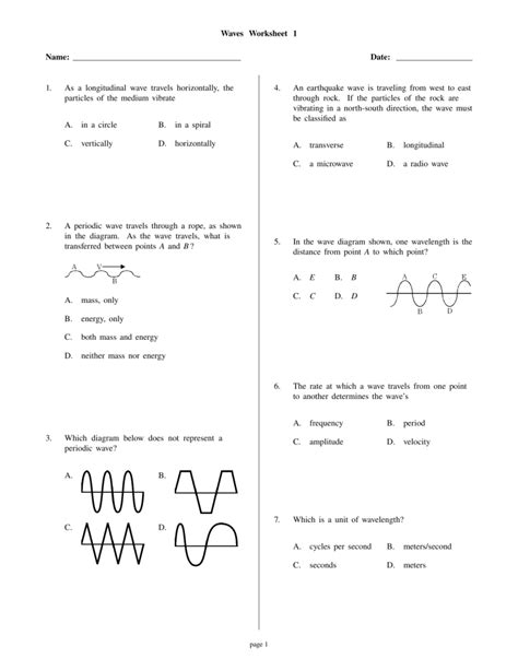 Waves Physics Worksheets