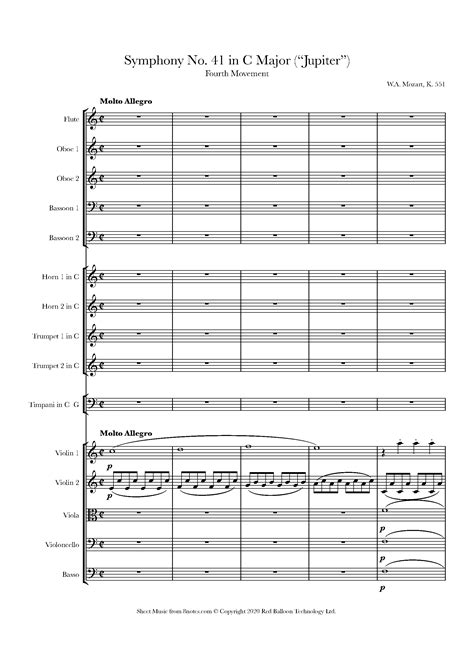 Mozart Symphony No 41 In C Major Jupiter K 551 4th Movement Sheet