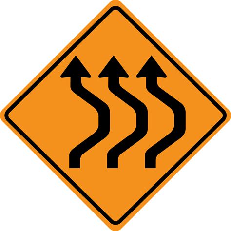 Three Lane Shift Right Then Left Road Sign Template Square Signs