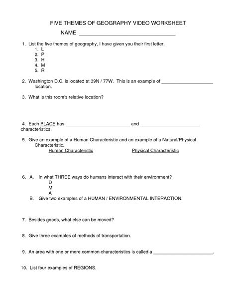 19 Five Themes Of Geography Worksheets Artofit