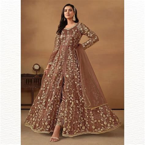 Pant Style Embroidered Net Wedding Anarkali Suit Available Now The