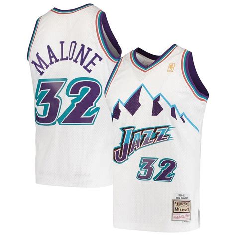 Utah Jazz Karl Malone Mitchell Ness White Hardwood Classics