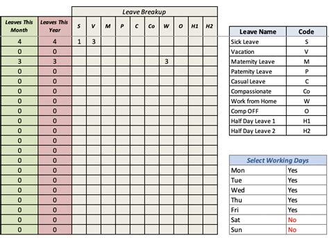 Annual Leave Planner Excel Template