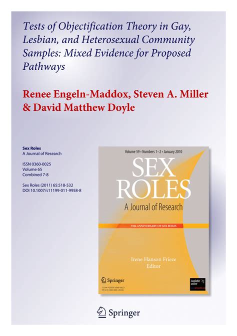 PDF Tests Of Objectification Theory In Gay Lesbian And Heterosexual Community Samples Mixed