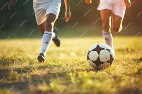 Premium Photo | Two kids playing soccer on a field